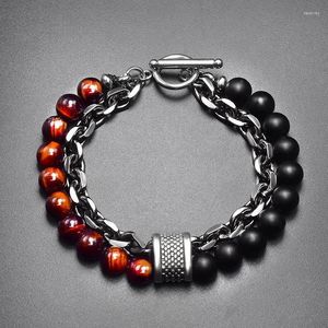 Hebras de cuentas 4 estilos Pulsera de piedra de ojo de tigre natural única para hombre Mapa de acero inoxidable para hombres Regalo de joyería Fawn22