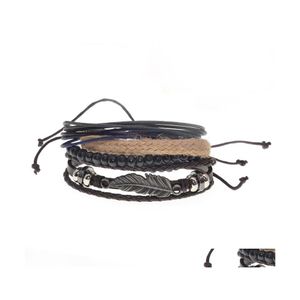 Kralen strengen 5 stks/set handgemaakte kralen touw geweven mannen mtilayer charm lederen armbanden voor vrouwen homme mode sieraden accessoires dhkiw