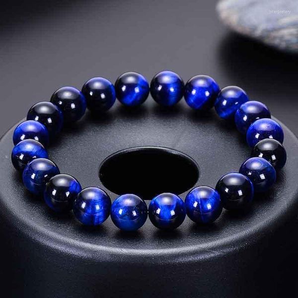 Brins de perles 6-12mm, Bracelet classique en œil de tigre bleu naturel pour hommes et femmes, perles en pierre, corde élastique, Bracelets de bouddha Inte22