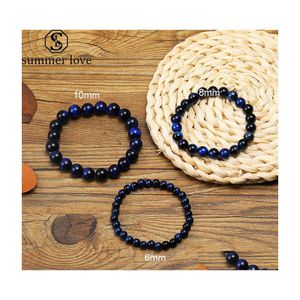 Brins de perles 6 mm 10 mm œil de tigre bleu bracelet de perles en pierre naturelle pour femmes hommes fait à la main taille réglable tressé bijoux de mode Dhokb