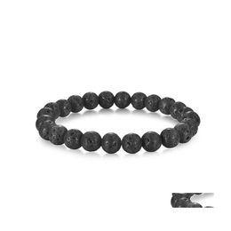 Hilos de cuentas 6 mm 8 mm 10 mm cuentas de piedra volcánica natural pulseras de hilo pulsera de lava negra para hombres aromaterapia aceite esencial difuso Dhrgt