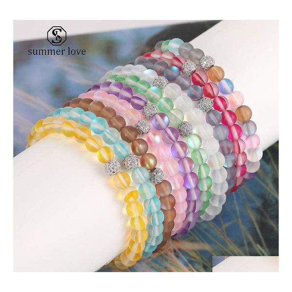 Brins de perles 6Mm Dl Polonais Verre Dépoli Flash Pierre Bracelet Perlé Pour Femmes Hommes 12 Couleurs Pierre De Lune Cz Micro Pave Boule Perles C Dhab4