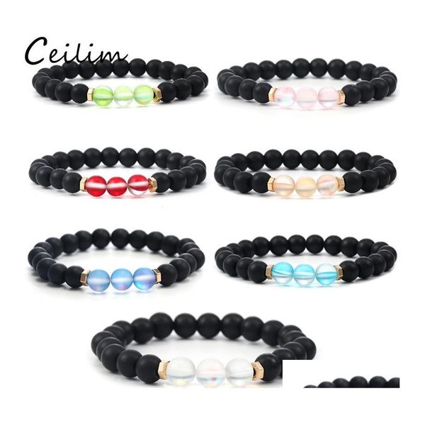 Hilos de cuentas 6 mm Diseño de moda Cristal Cristal Flash Piedra Pulsera de cuentas para mujeres Hombres Colorf Natural Negro Mate Ágata Étnica Dro Otuhz