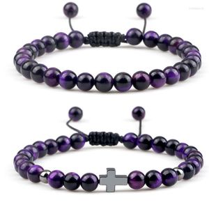 Kralen strengen 6 mm natuurlijke paarse tijger eye kralen armband hematiet kruis onyx gebed bangle sieraden yoga energy boeddha cadeau voor mannen vrouwen t