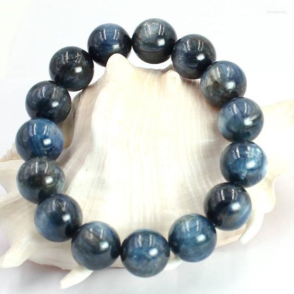 Hebras de cuentas 7 8 9 10 12 14 mm azul oscuro gemas genuinas naturales piedra pulsera de cianita ajustable 7,5 pulgadas Lars22