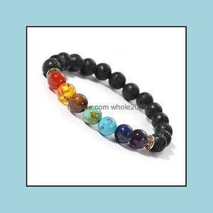 Brins de perles 7 Chakra 8Mm brin de pierre oeil de tigre Lapis Lazi Turquoise noir perles de lave bracelets diffuseur d'huile essentielle Dhseller2010 Dhmh5