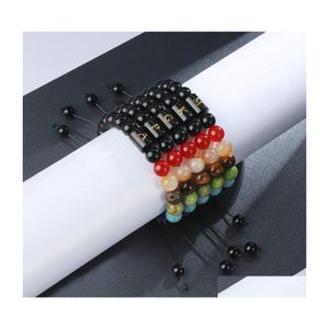 Kralen strengen 7 chakra brief armbanden initi￫le natuurlijke zwarte onyx stenen kraal armband gevlochten touw yoga energie genezing voor vrouwen dhvto