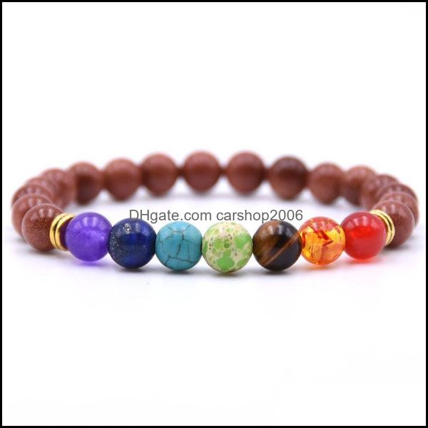 Brins de perles 7 Chakra Planet Bracelet de perles de pierres précieuses Hommes Mme Bracelet de diffusion d'huile de roche fondue Perles de yoga Élastique Réglable Couleur D Dhcep