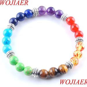 Fios frisados 7 Chakras Reiki Gem Stone Beads Strand Pulseira Jóias Yoga Meditação Para Mulheres Pulseiras K3281 Drop Deli Bdejewelry Dhz8H