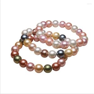 Hebras de cuentas 8 10mm cuentas redondas moda Multicolor concha Natural Tahitiano negro perlas del Mar del Sur pulsera línea elástica Fawn22