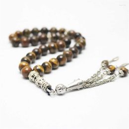 Brins de perles 8/10Mm pendentif gland en pierre d'oeil de tigre 33 perles de prière islamique musulman Tasbih Mohammed chapelet pour femmes hommes Fawn22