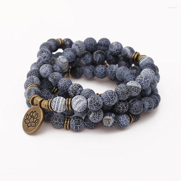 Hebras de cuentas 8mm 108 pulseras de cuentas Mala para Yoga Chakra grieta piedra Natural joyería mujeres hombres accesorios de moda Fawn22