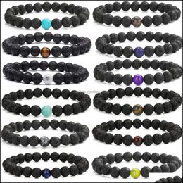 Brins de perles 8 mm noir pierre de lave pierre perle brin huiles essentielles anxiété aromathérapie diffuseur élastique stretch yoga stres bébé Dhcix