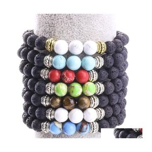 Hebras de cuentas 8Mm Black Lava Stone Beads Strand Bracelet Volcano Rock Diy Difusor de aceite esencial Pulseras para mujeres hombres joyería D Dhz2S