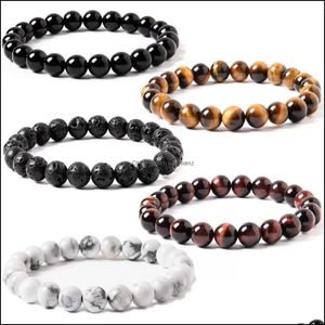 Beaded Strengen 8Mm Black Lava Stone Howliet Tigers Eye Bead Armbanden Essentiële Olie Diffuser Armband Voor Vrouwen Mannen Sieraden Drop Deli Dhp52