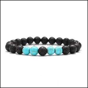 Kralen strengen 8 mm zwarte lava stenen streng turquoise tijger eye kralen braclets etherische olie diffuser armband voor vrouwen mannen sieraden d dhkmh