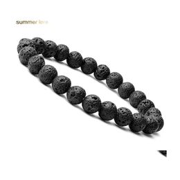 Kralen strengen 8 mm zwarte natuurlijke lava stenen kraal armband voor mannen vrouwen verstelbare olie per diffuser genezing stretch yoga sieraden dr dhy7v