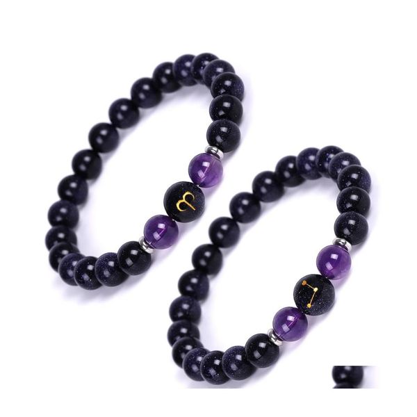 Hebras de cuentas 8Mm piedra de arena azul 12 gráfico de constelaciones pulsera de hilo para Mujeres Hombres malaquita amatista aguamarina curación Energ Dhorp