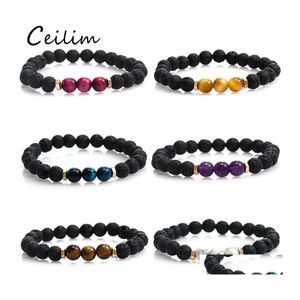 Kralen strengen 8 mm ontwerpen lava rock kralen charmes armbanden Essenti￫le olie diffuser elastische natuursteen kralen voor mannen tijgeroog c otwpbbb