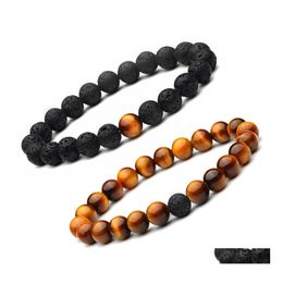 Brins de perles 8mm diffuseur d'huile essentielle perles bracelet hommes à la main lave roche oeil de tigre bracelet en pierre naturelle pour les femmes mode Otc0H