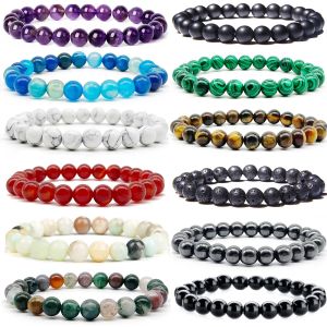 Brins de perles 8Mm pierres précieuses bracelets pour hommes femmes pierre guérison perle semi-précieuse extensible rond cristal unisexe goutte Deli Amajewelry Am96L