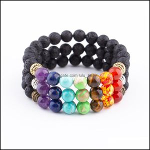 Brins Perlés 8Mm Pierre De Lave Sept Chakra Perlé Strand Bracelet Diy Aromathérapie Huile Essentielle Diffuseur Bracelets Pour Wome Bébé Dhfvr