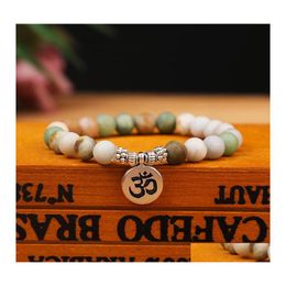 Brins de perles 8Mm Mat Amazonite Stone Strand Bracelet Yoga Chakra Mala Om Lotus Femmes Hommes Perlé Charme Bracelets À La Main Jewelr Otjd7