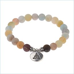 Brins de perles 8 mm mat Amazonite pierre brin bracelet yoga chakra mala om lotus femmes hommes perles bracelets de charme bijoux faits à la main Dhclw