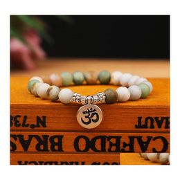 Brins en perles 8 mm mate amazonite en pierre bracelet yoga chakra mala om lotus femmes hommes bracelets de charme perlé bijoumm maîtred otp34