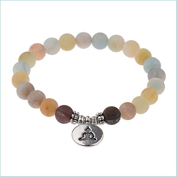 Brins de perles 8 mm mat Amazonite pierre brin bracelet yoga chakra mala om lotus femmes hommes perles bracelets de charme bijoux faits à la main Dhclw