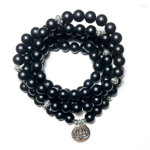 Perles Brins 8mm Mat Noir Agate Élastique Wrap Bracelet 108 Mala Méditation Yoga Guérison Bijoux Hommes Et Femmes Mode Charme Rosa Fawn22