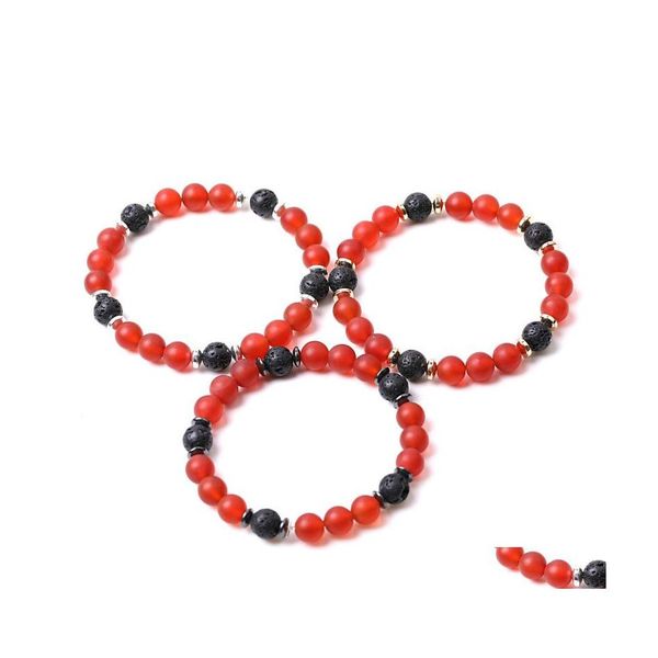 Brins de perles 8 mm mats rouges d'agate de pierre de pierre d'hématite Bracelets de brin de lave pour femmes hommes yoga bouddha énergie bijoud yummyshop dro dhbhk