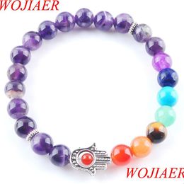 Brins de Perles 8Mm Pierre d'Améthyste Naturelle Perles Rondes Palm Brins Bracelets 7 Chakra Guérison Mala Méditation Prière Yoga Bdejewelry Dhy1P