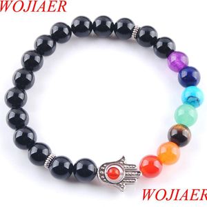 Kralen strengen 8 mm natuurlijke zwarte agaat steen ronde kralen palmstrengen armbanden 7 chakra genezing mala meditatie vrouwen jood mjfashion dhmi44