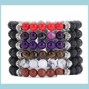 Kralen strengen 8 mm natuurlijke zwarte lava steen genezing kristal stretch kralen armband vrouwen mannen mode handgemaakte kostbare edelsteen ro dhwfg