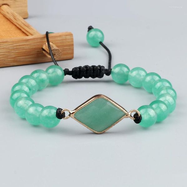 Brins de perles 8mm naturel vert calcédoine pierre Bracelet Jades rondes perles en vrac charme tressé Bracelets pour femme Yoga énergie bijoux Tru