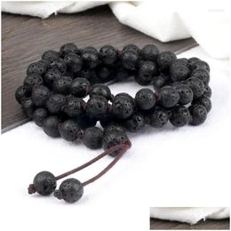 Hebras de cuentas 8Mm Pulsera de piedra de lava natural Encanto 80 Collar de cuentas Cuerda elástica hecha a mano Curación Brazalete de yoga Joyería para amigo Dhwh2