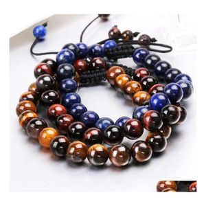 Kralen strengen 8 mm natuursteen kralen armband tijger oog lapis lazi lichtgroene kralen handgemaakt touw geweven armbanden voor mannen en wom ot6oe