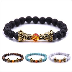 Hebras de cuentas 8Mm Pulsera de cuentas de piedra natural Lava negra Ojo de tigre Cristal Hombres Bileklik Joyería Dragon Pseras Pseira Drop Deliver Dhhdo