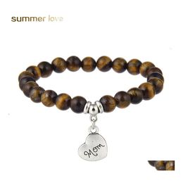 Perles Strands 8Mm Opal Tiger Eye Agate Perles Pierre Naturelle Perlé Bracelet Pour Femmes Coeur Alliage Maman Charme Élastique Bijoux De Mode Dhb2F