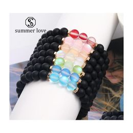 Kralen strengen 8 mm Poolse matte kristalglas flashsteen kralen armband voor vrouw mannen zwarte matte imitatie agaat kralen mode j dhvsl