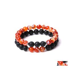 Hilos de cuentas 8 mm Raya roja Ágata Piedra Cuentas Pulsera Lava Cuentas redondas Pulseras Energía curativa Yoga para hombres Mujeres Seash Dhao8