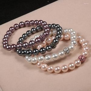 Hebras de cuentas, pulsera de perlas de concha de 8mm, brazalete elástico de agua dulce Natural, joyería fina para mujer, fiesta, aniversario, regalo de boda Fawn22