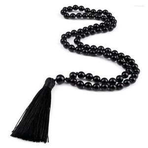 Brins de perles 8mm brillant noir Onyx pierre collier hommes 108 perles bouddha Mala noué volcanique lave femmes Yoga bijoux Lars22