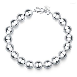 Brins de perles en argent sterling 925 10 mm solides / creux lisses perles bracelet pour femmes mode mariage fiançailles fête charme bijoux Inte22
