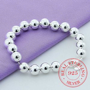 Hebras de cuentas de plata de ley 925, cuentas de bolas huecas de 8mm/10mm, pulseras con cuentas de plata de 20cm para mujer, joyería de moda, pulseras mujer L221012