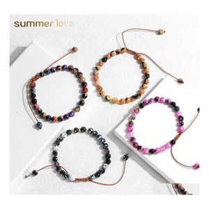 Hebras de cuentas Ajustable 6Mm Pulsera de cuentas de piedra natural Amigos Amante Regalos Brazaletes trenzados hechos a mano para mujeres Hombres Joyería Heal Dhrxy