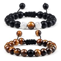 Brins de perles bracelet perlé réglable Naturel Tiger Eye Stone Black Onyx Lava Men Bracelets Charm Yoga Bangles malachite Beads Jew2295