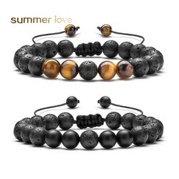 Hebras de cuentas Pulsera de cuentas de piedra de lava volcánica ajustable Strand Yoga Difusor de aceite esencial Pulseras trenzadas Brazalete Heal Ot6N8