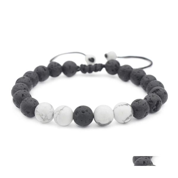 Hebras con cuentas Llegada 8Mm Lava Rock Pulseras con dijes Turquesa blanca Piedra natural Mujeres Pulsera con cuentas Brazalete para hombre Ajustable Ote08